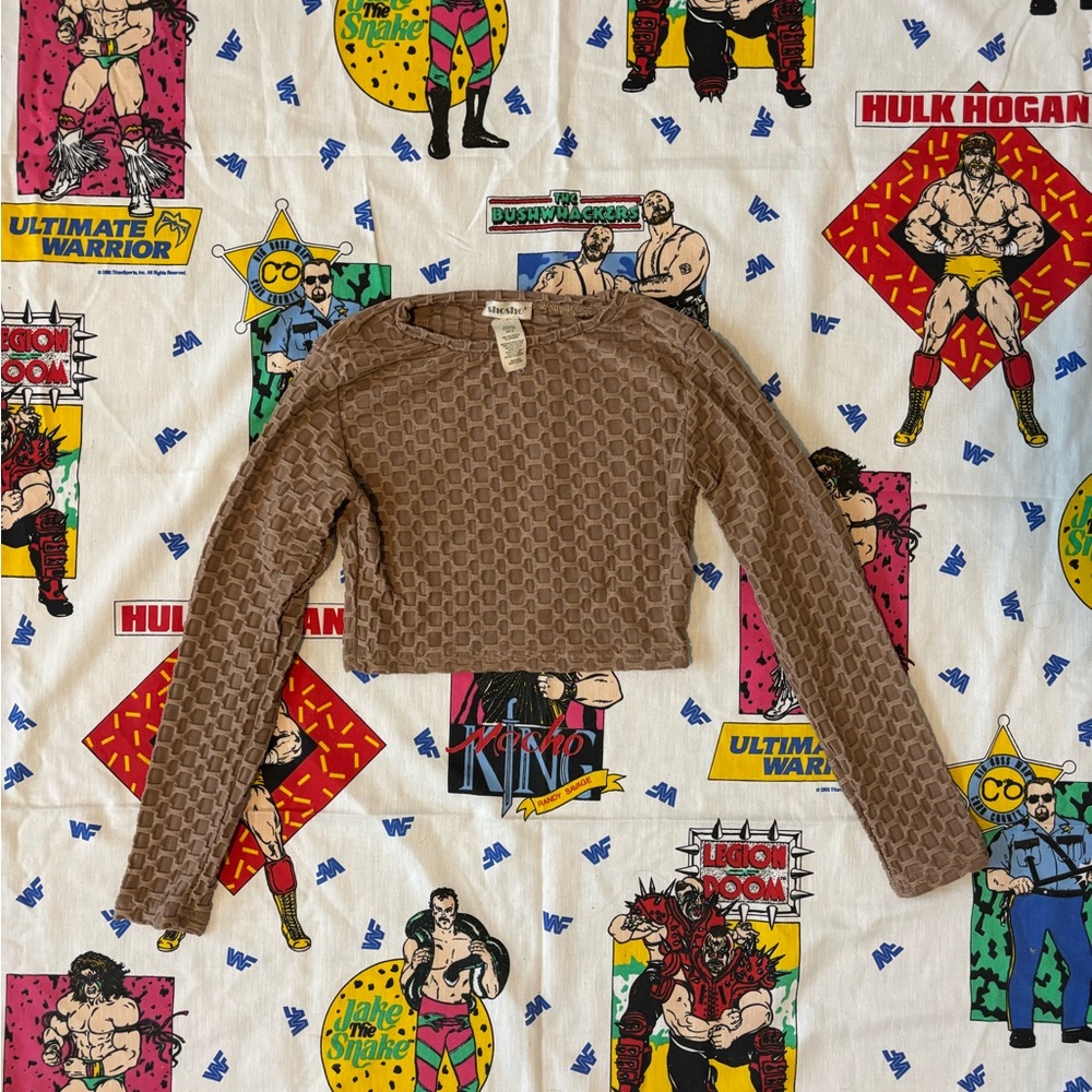 shosho Brown Textured Long Sleeve Cropped Top Size S